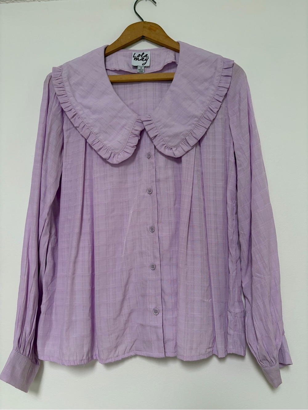 Lola May Lavender Ruffle Collar Button-Down Blouse 8